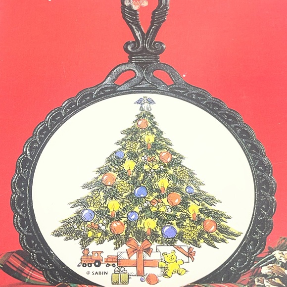 Christmas by Carlton Ceramic Tile Trivet Cast Iron Frame...